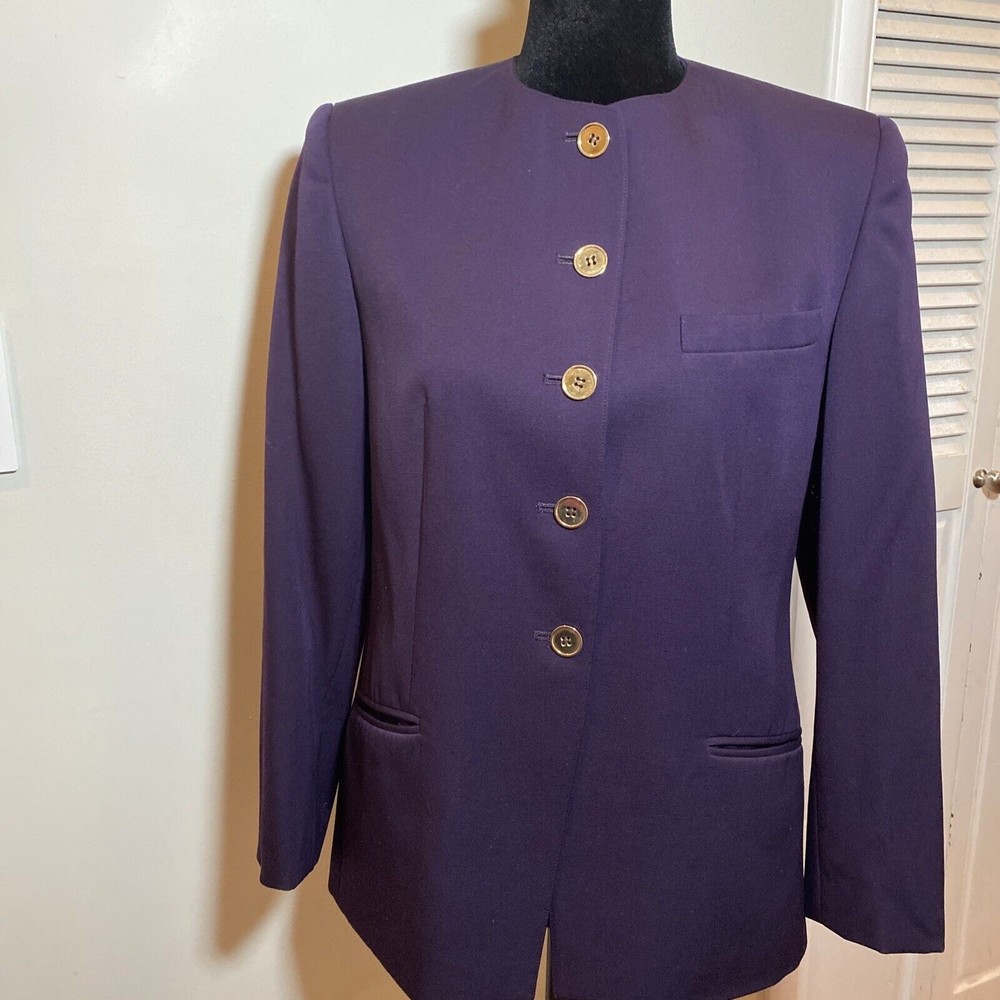 JONES NEW YORK Purple 100% Wool Button Down Jacket Blazer Petite 6